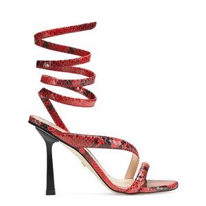 Stuart Weitzman Beatrix 100 Red & Black Snakeskin Leather Sandals Size 12